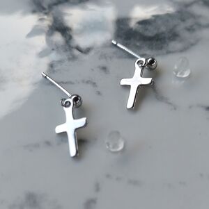 New with Box Sterling Post Cross Earrings